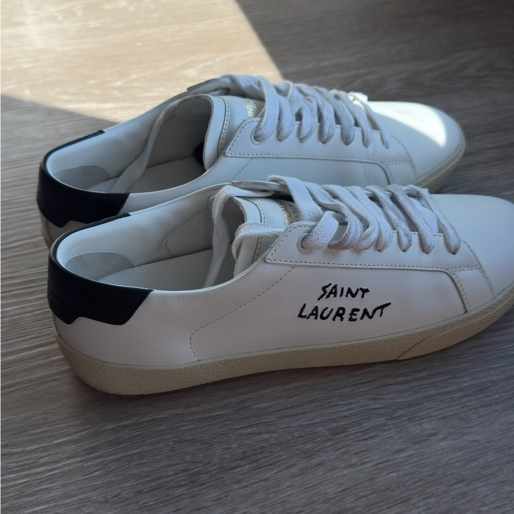 Saint Laurent White and Black Leather Sneakers - Picture 7 of 8
